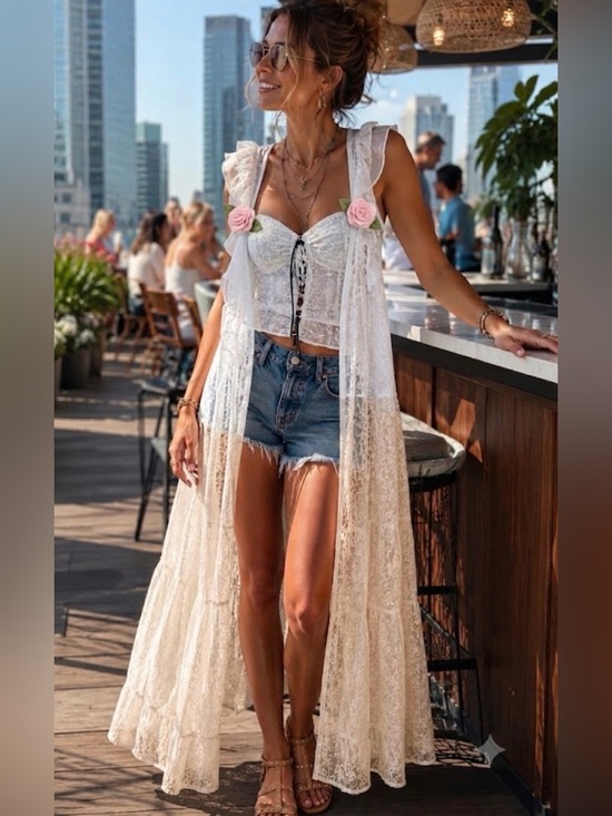 Free People Dresses & Skirts - NWT Free People Selena Lace Rosette Open Front Festival Maxi Top Dress, S